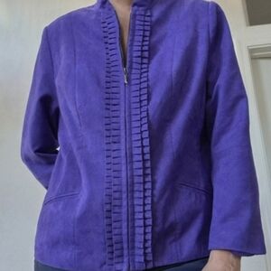 Vtg. Tan Jay Faux Suede Ruffle center Zip Up Jacket